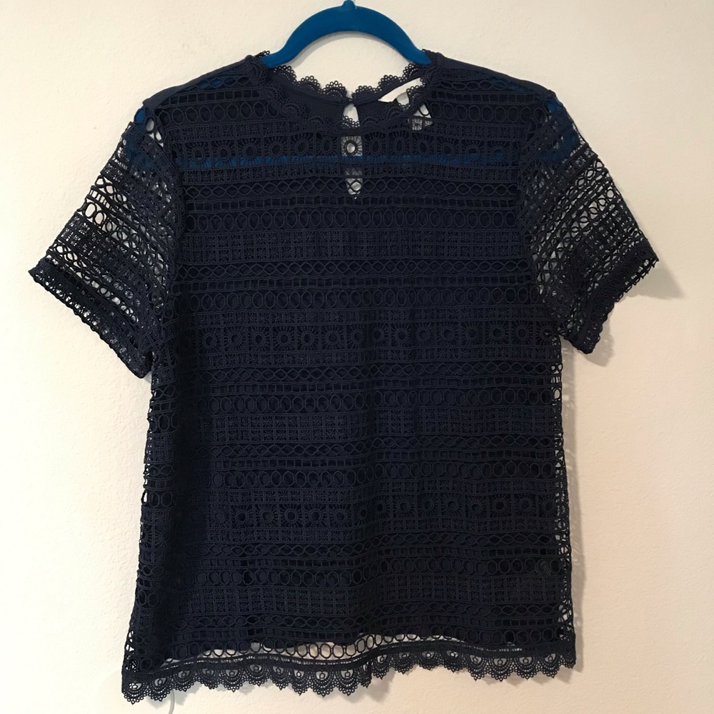 H&M Navy Crochet Short Sleeve Blouse